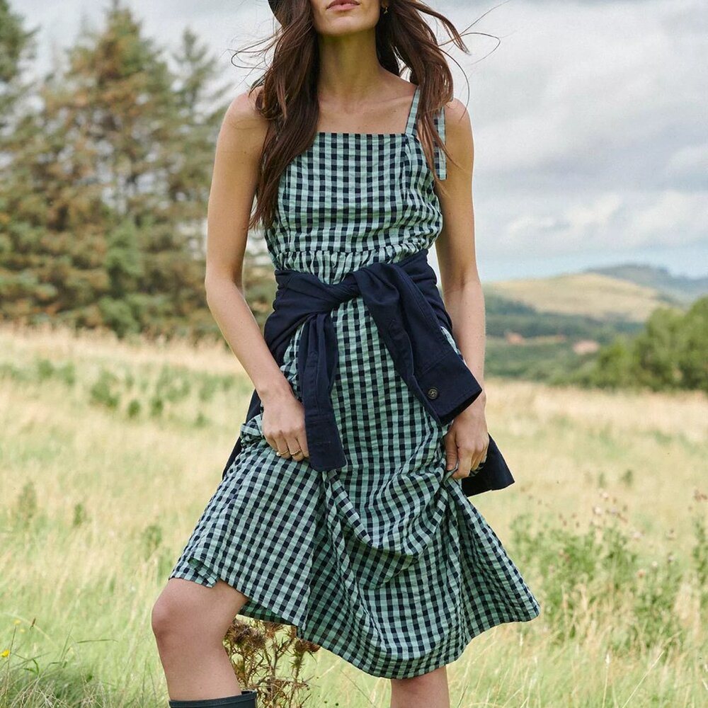 Women's Green Gingham Midi Dress